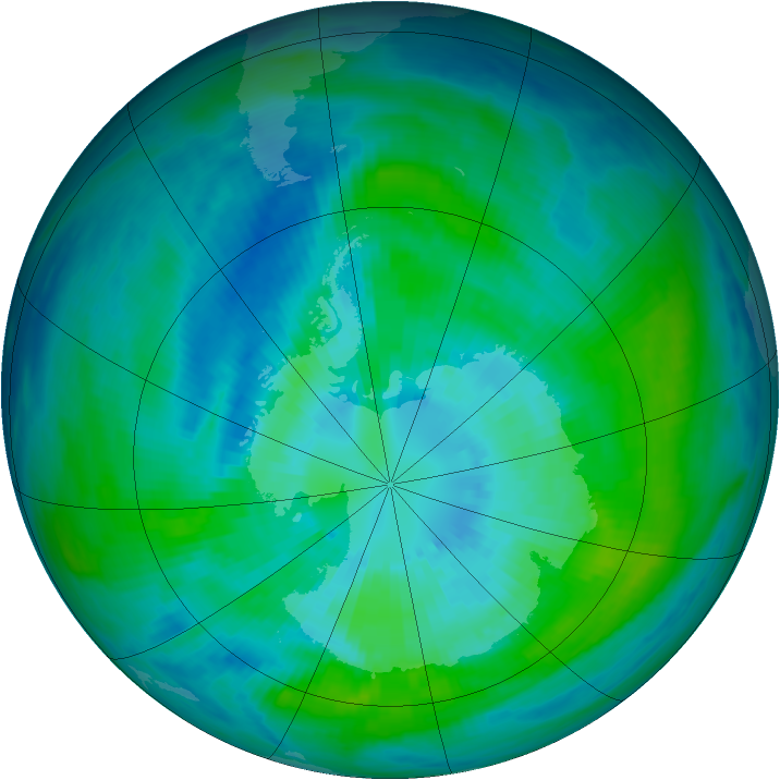 Antarctic ozone map for 27 March 1992